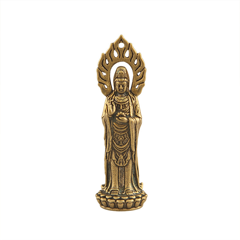 handcrafted brass guanyin bodhisattva statue – 2.4" pocket avalokiteshvara figurine for meditation, altar & spiritual decor