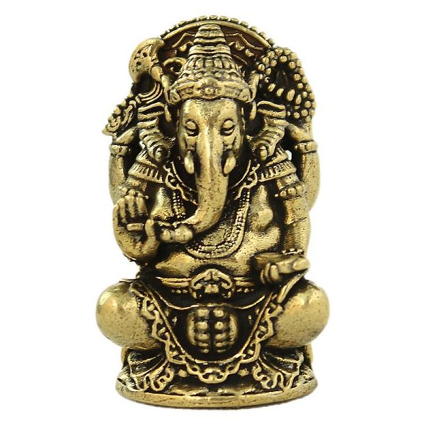 miniature brass ganesha statue (5.1cm) antique finish lord ganesh idol, hindu elephant god of success for home altar, desk decor & spiritual gift | thai amulet style