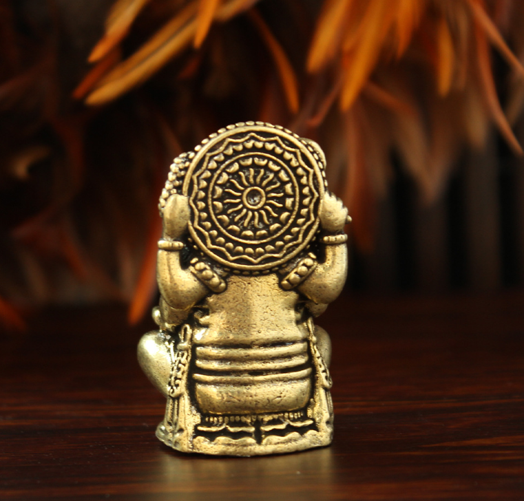 miniature brass ganesha statue (5.1cm) antique finish lord ganesh idol, hindu elephant god of success for home altar, desk decor & spiritual gift | thai amulet style