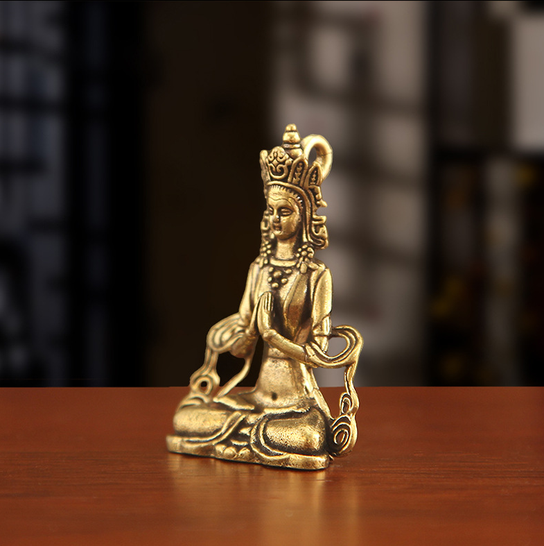 miniature manjushri bodhisattva brass statue – 1.5" pocket sized buddha of wisdom for meditation altar & spiritual decor