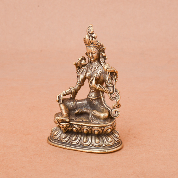 exquisite green tara statue in brass 5.2cm miniature tibetan deity for altar, zen & spiritual decor