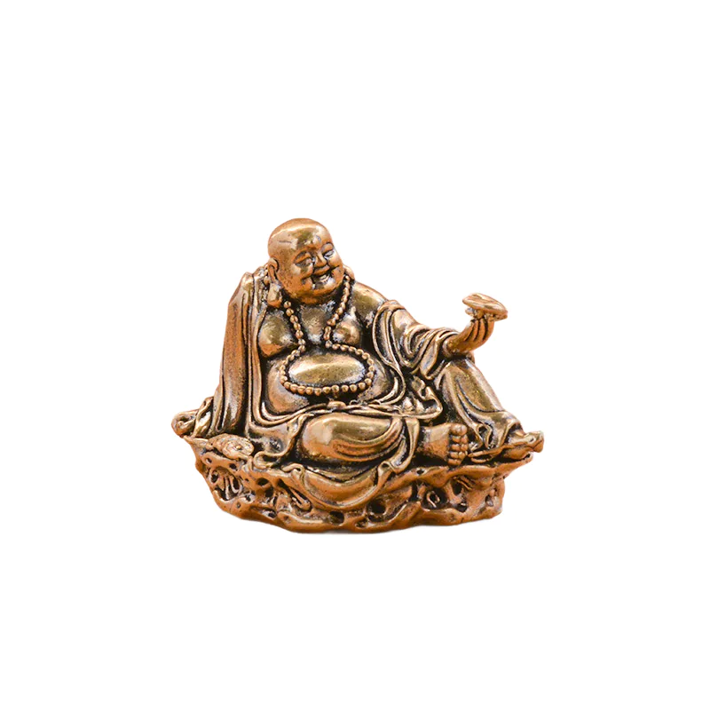mini brass laughing buddha statue for wealth & happiness – 3.8cm (1.5") pocket budai figurine for feng shui & desk decor