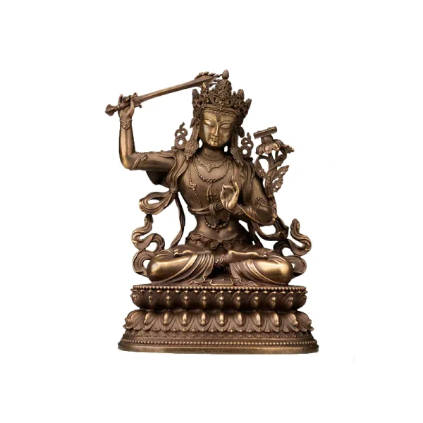 finely cast pure copper manjushri statue | 1.2" miniature for meditation altar, desk, or spiritual decor