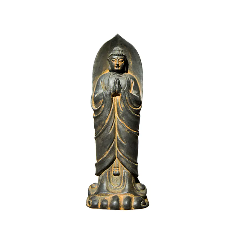 Rustic Cast Iron Finish, Antique Standing Buddha Statue - 14.5 cm (5.7 inches)
