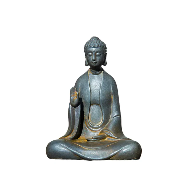 Rustic Cast Iron Finish, Vintage Style Meditating Buddha Statue - 12 cm (4.7 inches)