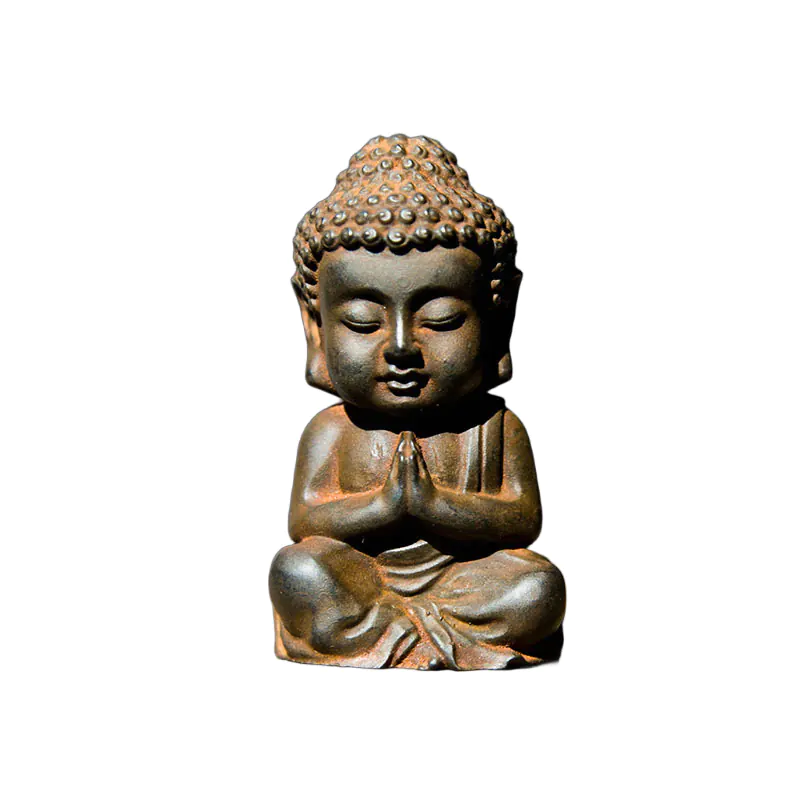 Rustic Cast Iron Finish, Meditating Little Buddha Statue - 9 cm / 3.54 in