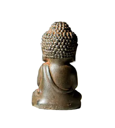 Rustic Cast Iron Finish, Meditating Little Buddha Statue - 9 cm / 3.54 in