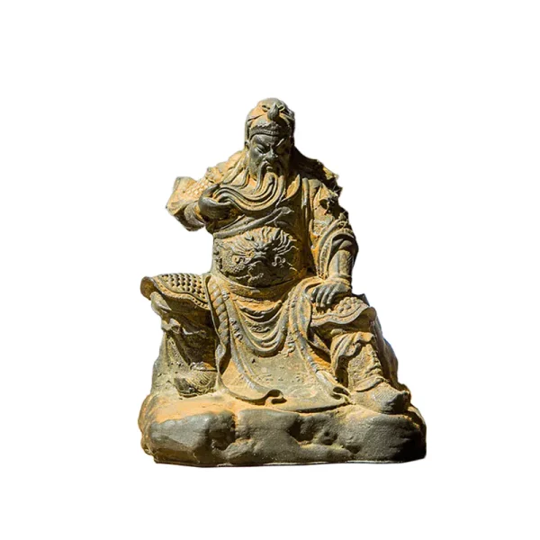 Rustic Cast Iron Finish, Vintage Style Guan Yu Statue - 12x8.4cm (4.7x3.3 inches)