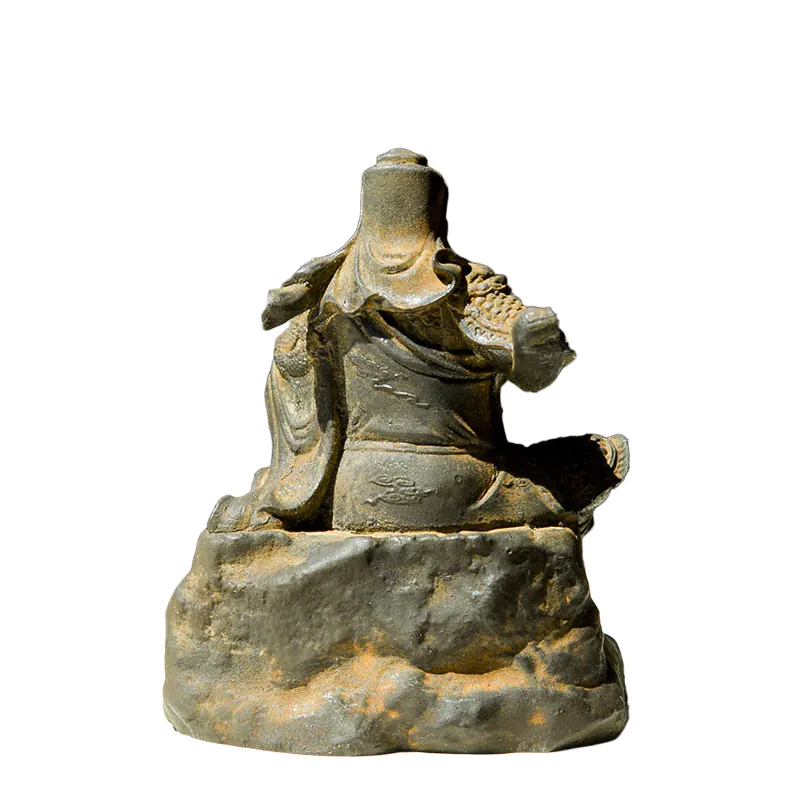 Rustic Cast Iron Finish, Vintage Style Guan Yu Statue - 12x8.4cm (4.7x3.3 inches)