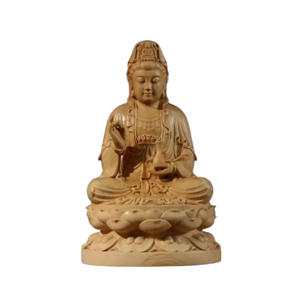 Yabai Wood Guanyin Statue – 9cm (3.5") Natural Aromatic Figurine for Peace & Protection
