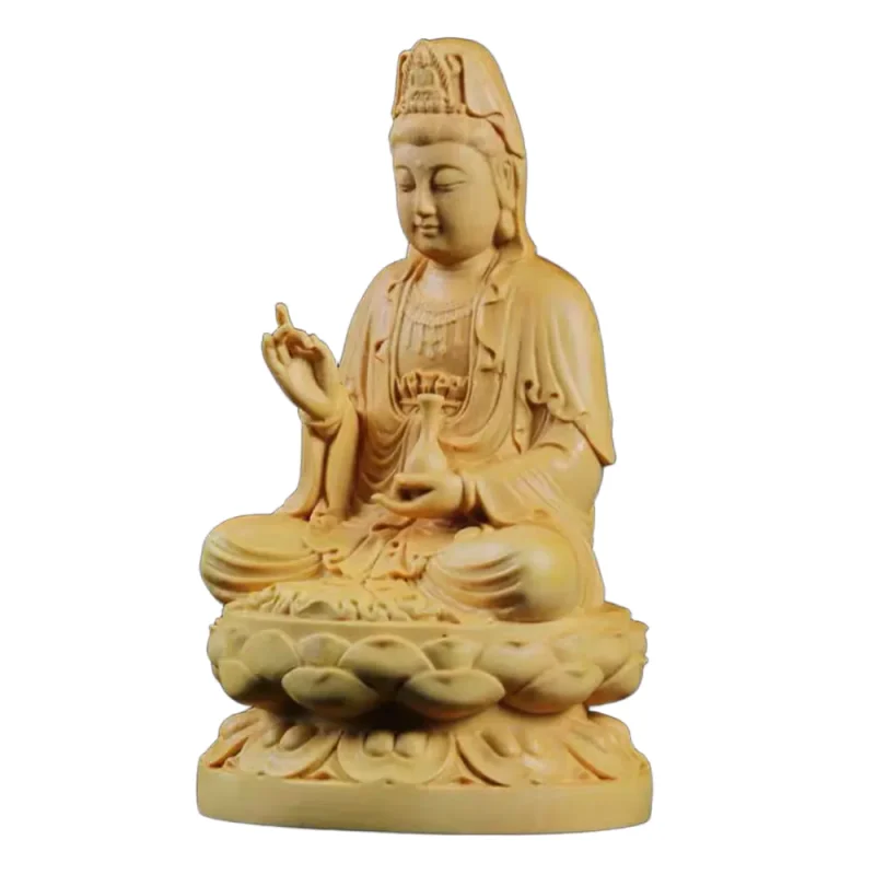 Yabai Wood Guanyin Statue – 9cm (3.5") Natural Aromatic Figurine for Peace & Protection