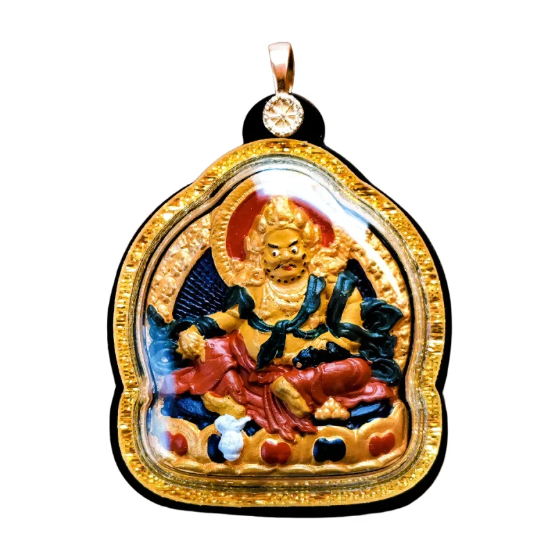 Hand-Painted Tibetan Thangka Tsa-Tsa of Yellow Jambhala
