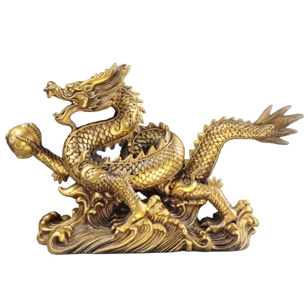 Feng Shui Dragon with Wisdom Pearl Brass Statue