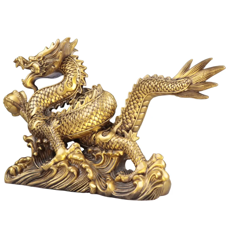 Feng Shui Dragon with Wisdom Pearl Brass Statue