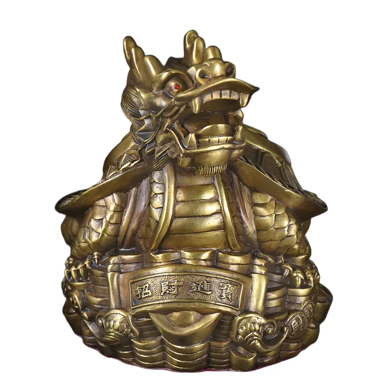 Brass Feng Shui Dragon Turtle Statue with Coins