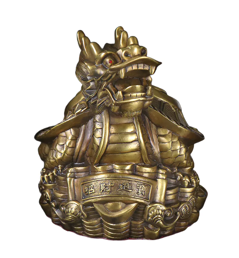 Brass Feng Shui Dragon Turtle Statue with Coins