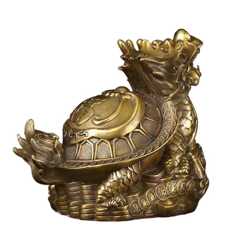 Brass Feng Shui Dragon Turtle Statue with Coins