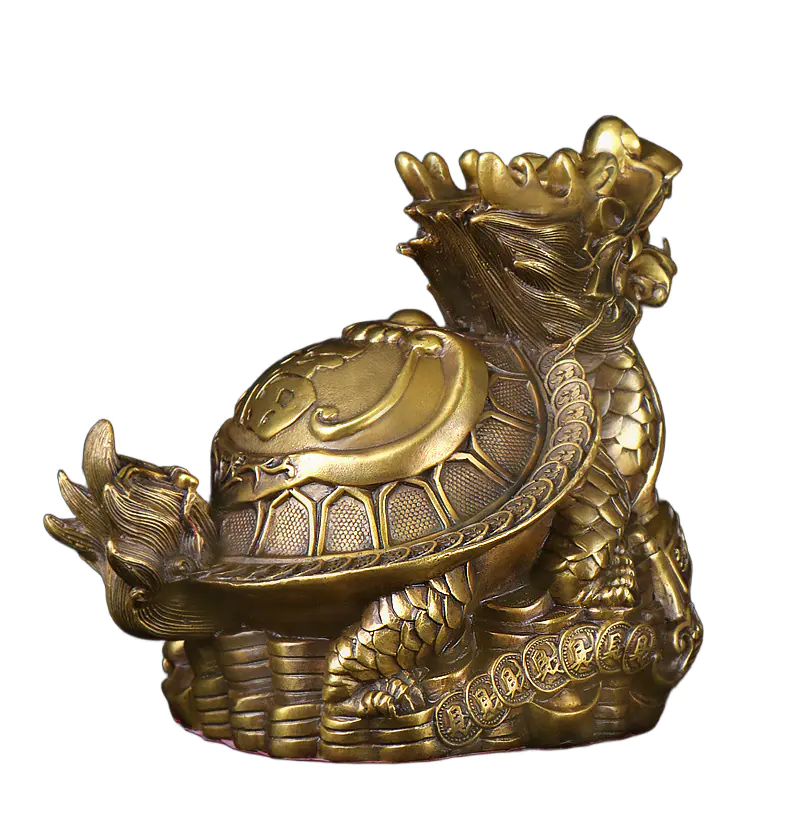 Brass Feng Shui Dragon Turtle Statue with Coins