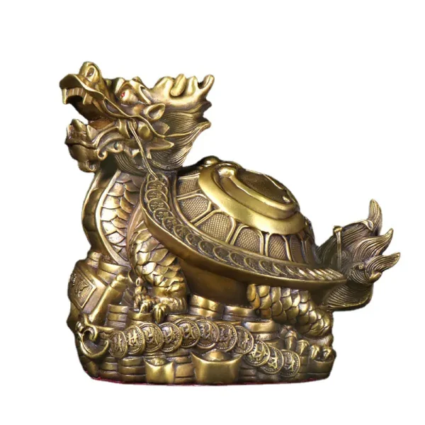 Brass Feng Shui Dragon Turtle Statue with Coins
