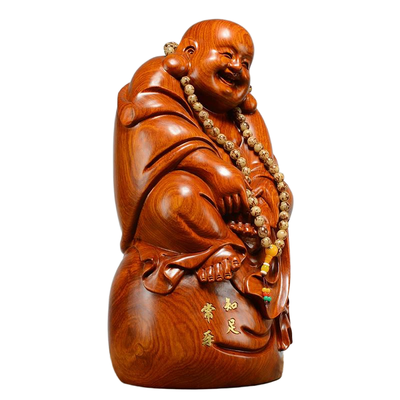 rosewood laughing buddha statue for home decor & good fortune