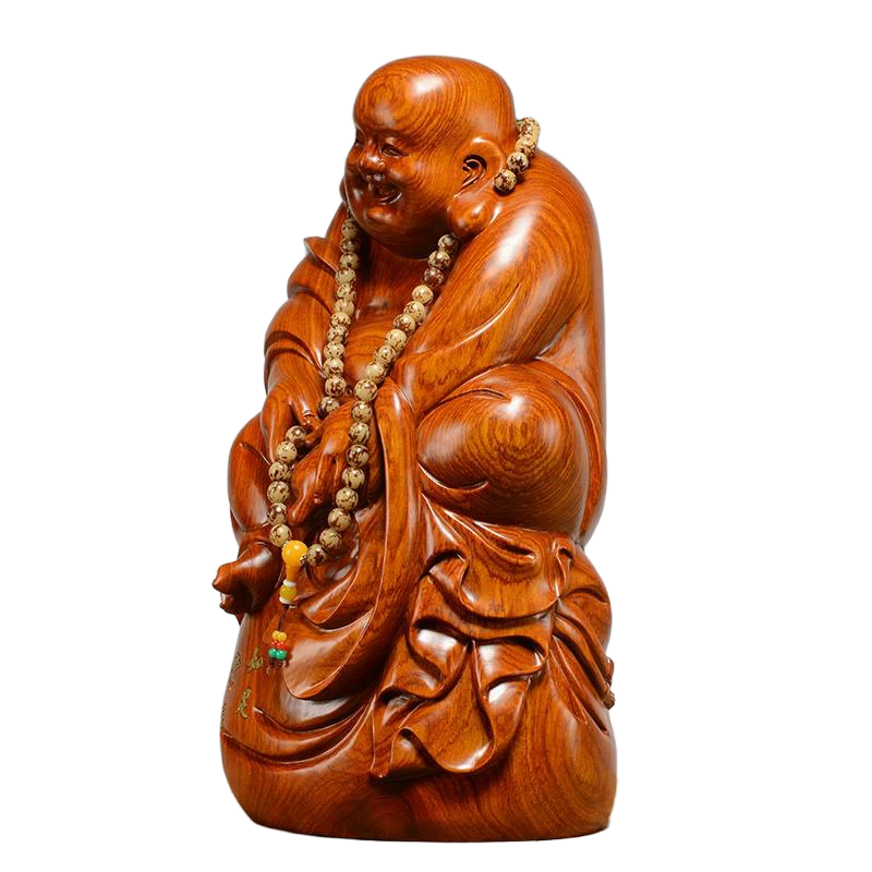rosewood laughing buddha statue for home decor & good fortune