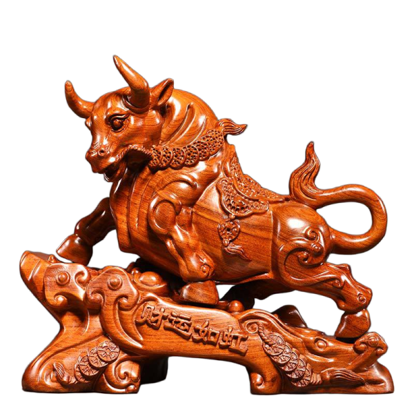 intricately carved fortune bull statue for office & home decor
