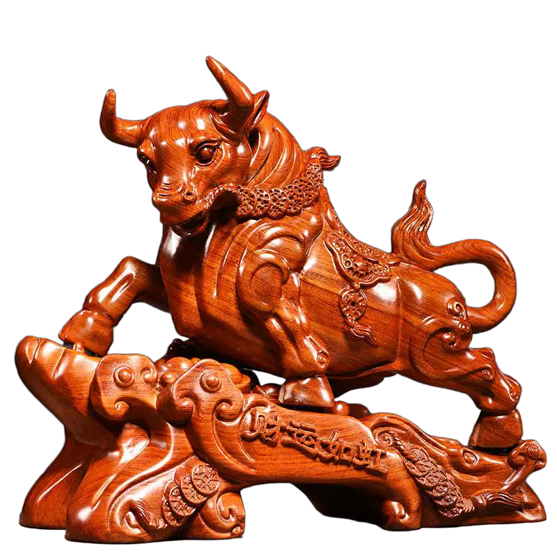 intricately carved fortune bull statue for office & home decor