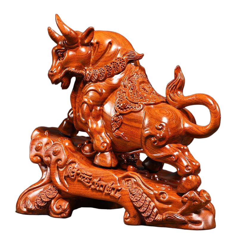 intricately carved fortune bull statue for office & home decor