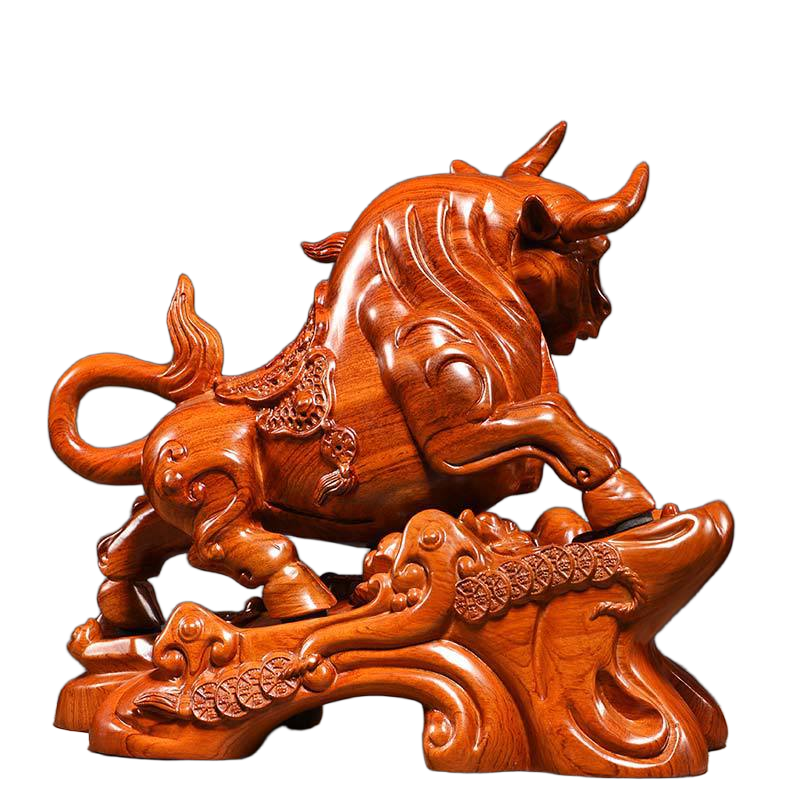 intricately carved fortune bull statue for office & home decor