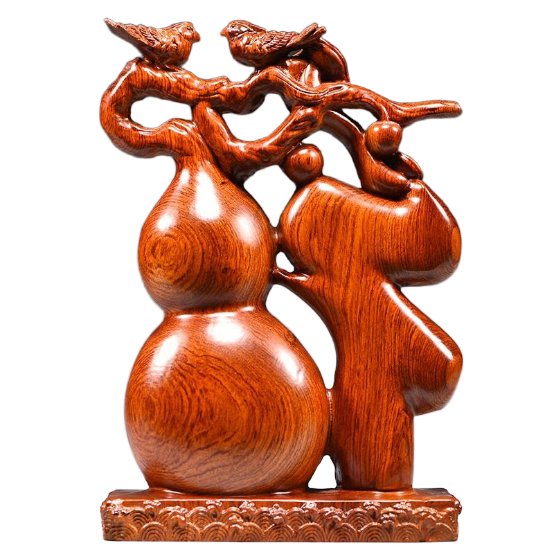 traditional chinese "fu" fortune & gourd wood statue