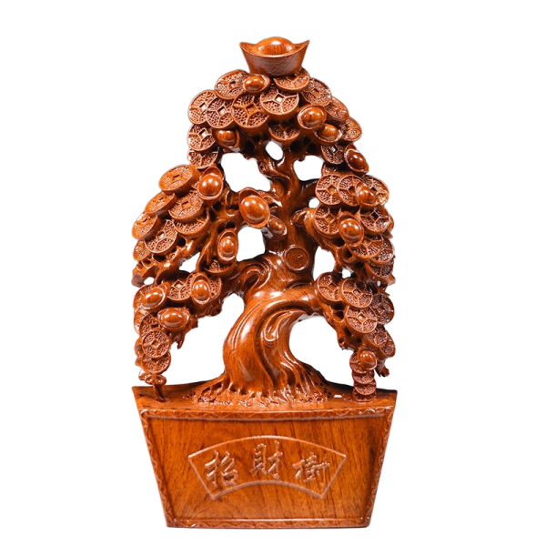 rosewood fortune tree sculpture for wealth and prosperity