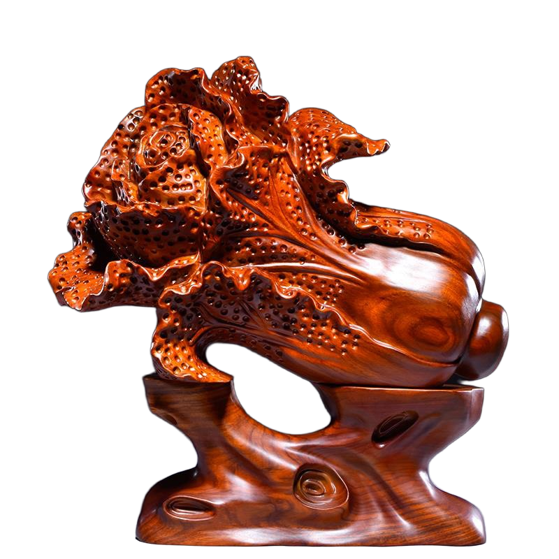 rosewood chinese cabbage sculpture for feng shui & decor