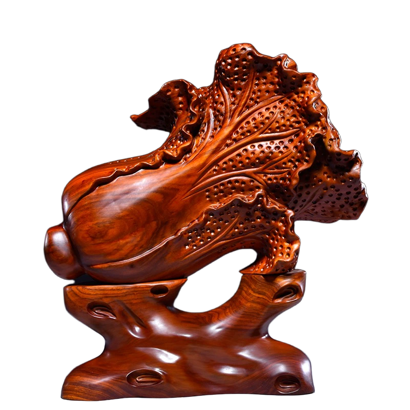 rosewood chinese cabbage sculpture for feng shui & decor