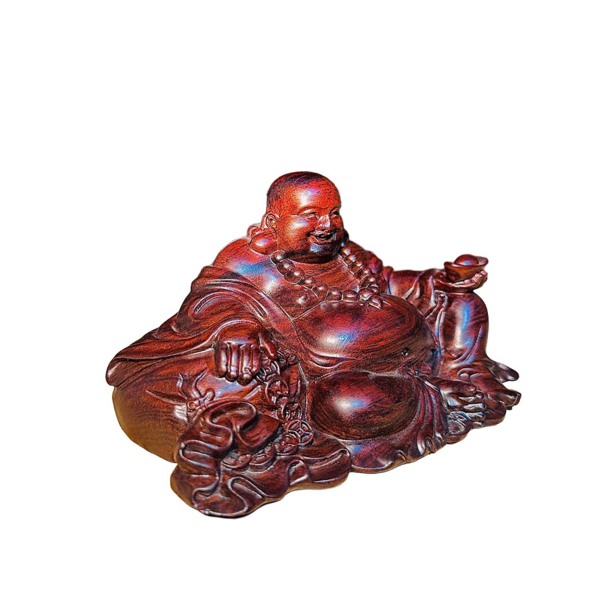 hand carved ebony wood laughing buddha statue
