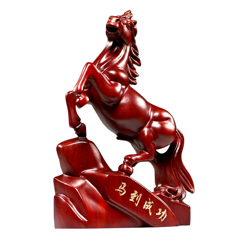 hand carved wooden rearing horse statue