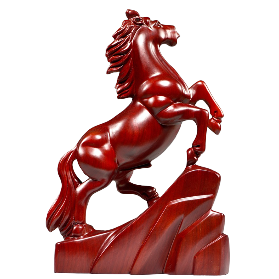 hand carved wooden rearing horse statue
