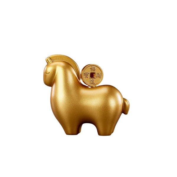 minimalist brass zodiac horse statue with rotating coin