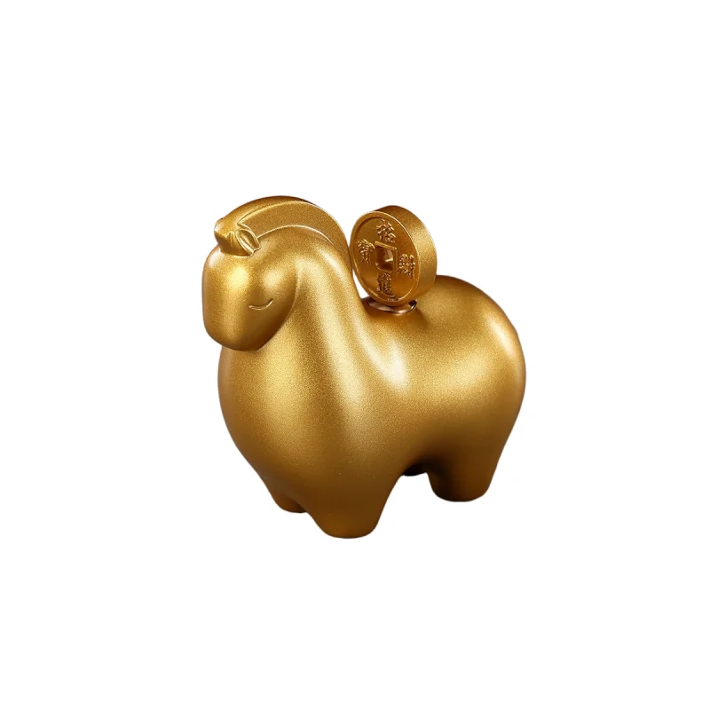 minimalist brass zodiac horse statue with rotating coin