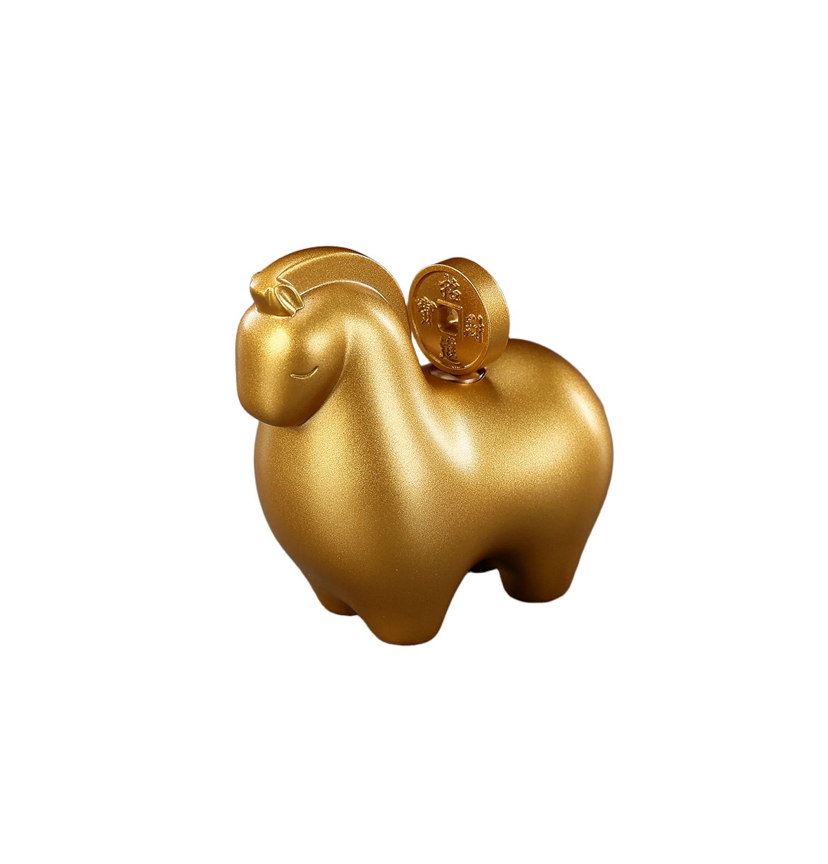 minimalist brass zodiac horse statue with rotating coin