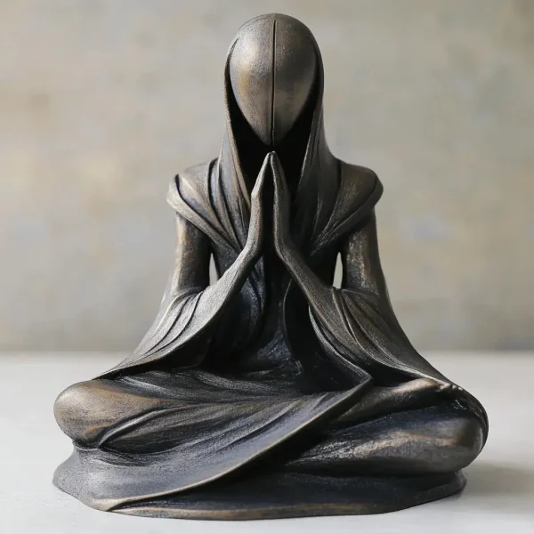 abstract meditating alien statue resin zen sculpture