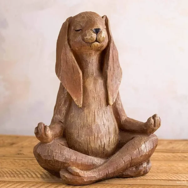 zen style meditating yoga rabbit statue