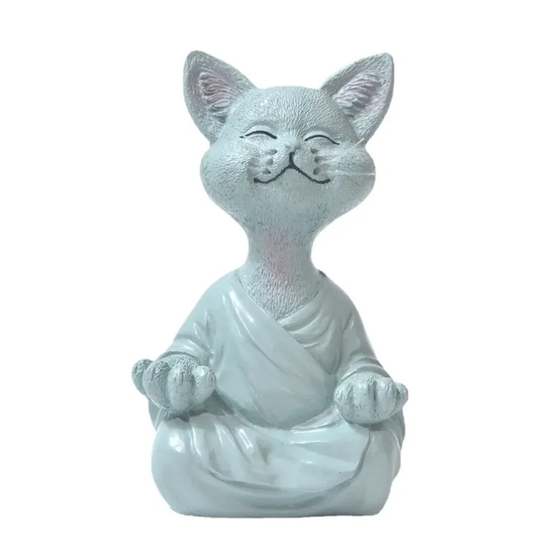 peaceful meditating zen cat resin figurine