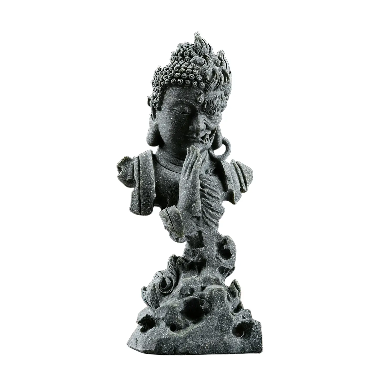 zen style half buddha half demon resin bust statue