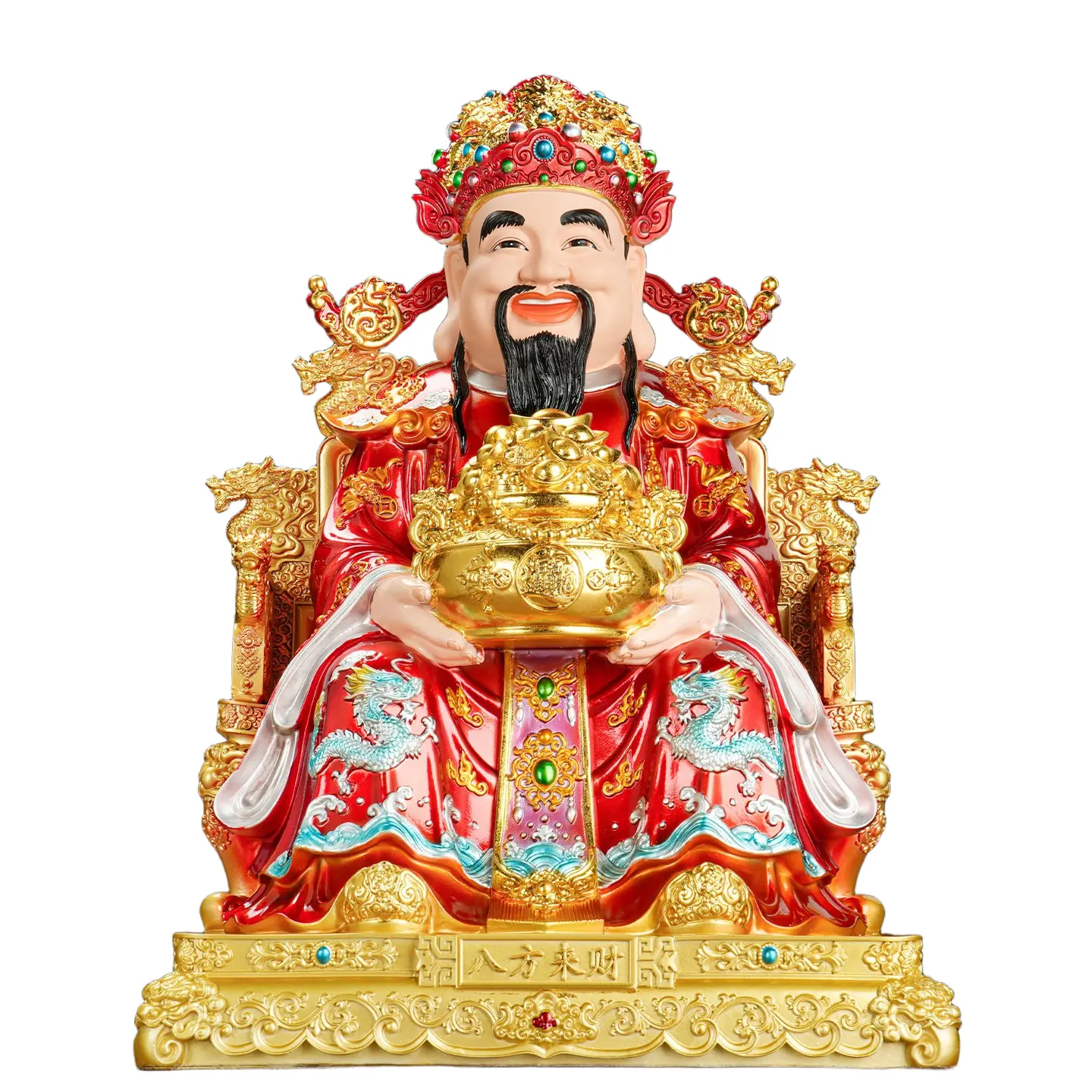 Caishen vs. Laughing Buddha: Which God of Wealth Statue Should You Choose? Classic Style God of Wealth Statue with Treasure Basin