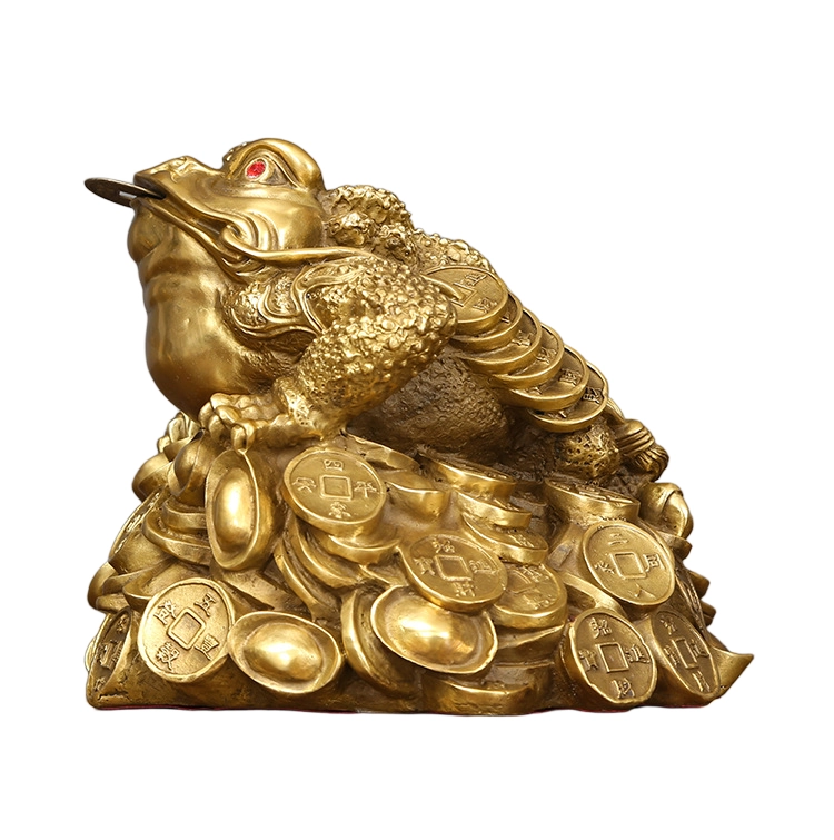 traditional brass feng shui money frog statue