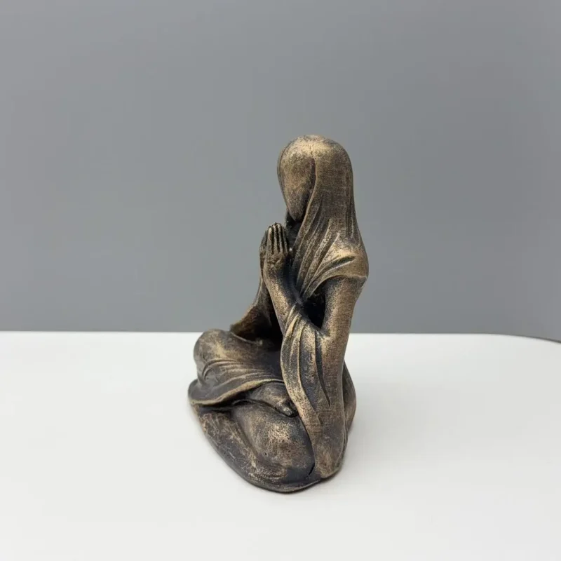 abstract meditating alien statue resin zen sculpture