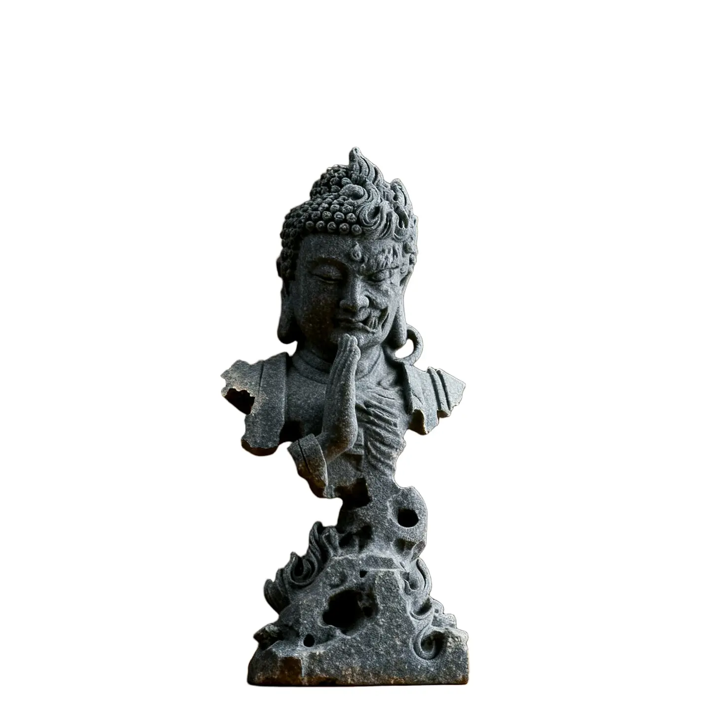zen style half buddha half demon resin bust statue
